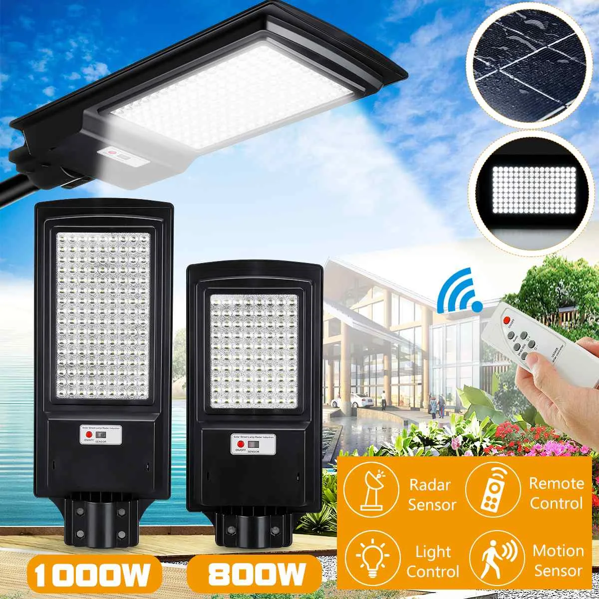 800W 1000W LED Highlight Solar Street Light Waterproof IP65 Remote Control PIR Motion Sensor Outdoor Garden Lighting Wall Lamp
800W 1000W LED Highlight Solar Street Light Waterproof IP65 Remote Control PIR Motion Sensor Outdoor Garden Lighting Wall Lamp