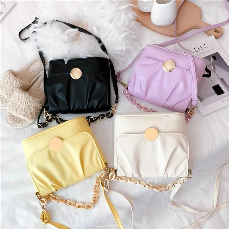 Soft PU Leather Female Crossbody Bag Simple Solid Color Women Chain Shoulder Bags Fashion Design Ladies Pleated Handbags Purses
Soft PU Leather Female Crossbody Bag Simple Solid Color Women Chain Shoulder Bags Fashion Design Ladies Pleated Handbags Purses