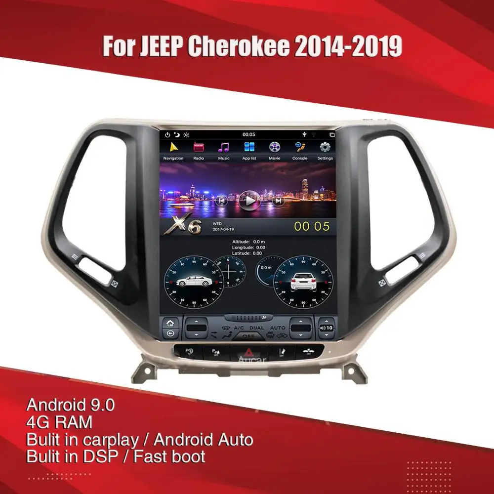 AuCAR tesla для Jeep Cherokee Android 9 0 мультимедийное автомобильное радио 2014 2019 GPS 1 din Стерео