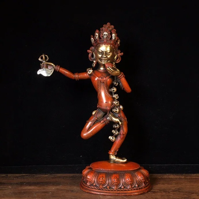 11" Tibet Buddhism Old Bronze Gilt Real gold silver Vajra Bodhisattva Dorje Nagyoma Skull Dharma implement Enshrine the Buddha
11" Tibet Buddhism Old Bronze Gilt Real gold silver Vajra Bodhisattva Dorje Nagyoma Skull Dharma implement Enshrine the Buddha