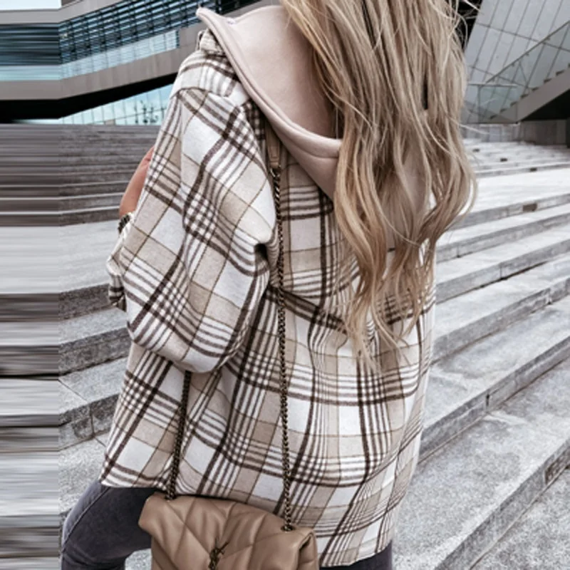 Women Vintage Plaid Print Hooded Coat Jackets Spring Single Breasted Button Tops Autumn Long Sleeve Loose Outwear Cardigan Mujer
Women Vintage Plaid Print Hooded Coat Jackets Spring Single Breasted Button Tops Autumn Long Sleeve Loose Outwear Cardigan Mujer