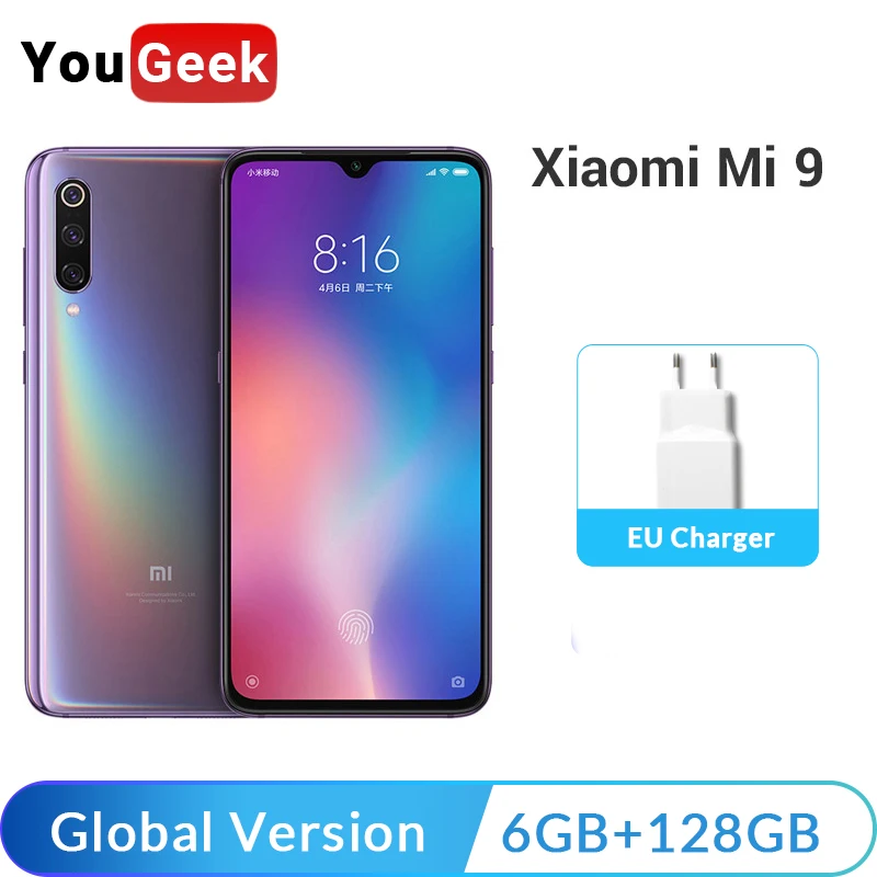 Xiaomi Mi 9 Mi9 смартфон с восьмиядерным процессором Snapdragon 855 ОЗУ 6 ГБ ПЗУ 128 48 МП 27