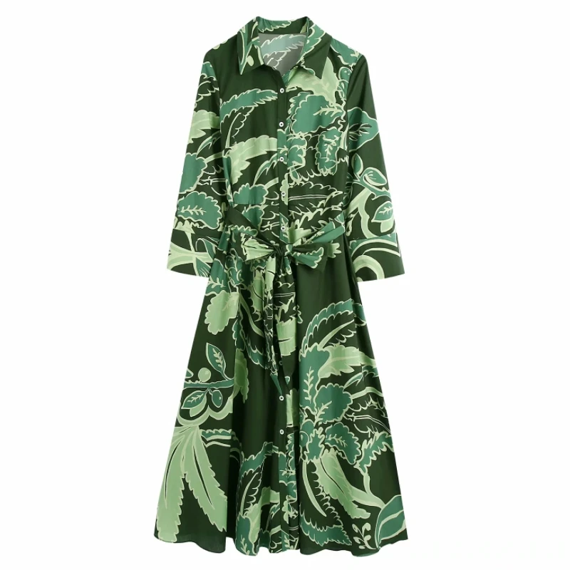 Hot Sale Women Leaf Printing Sashes Green Shirt Dress Female Nine Quarter Sleeve Clothes Casual Lady Loose Vestido D8376
Hot Sale Women Leaf Printing Sashes Green Shirt Dress Female Nine Quarter Sleeve Clothes Casual Lady Loose Vestido D8376