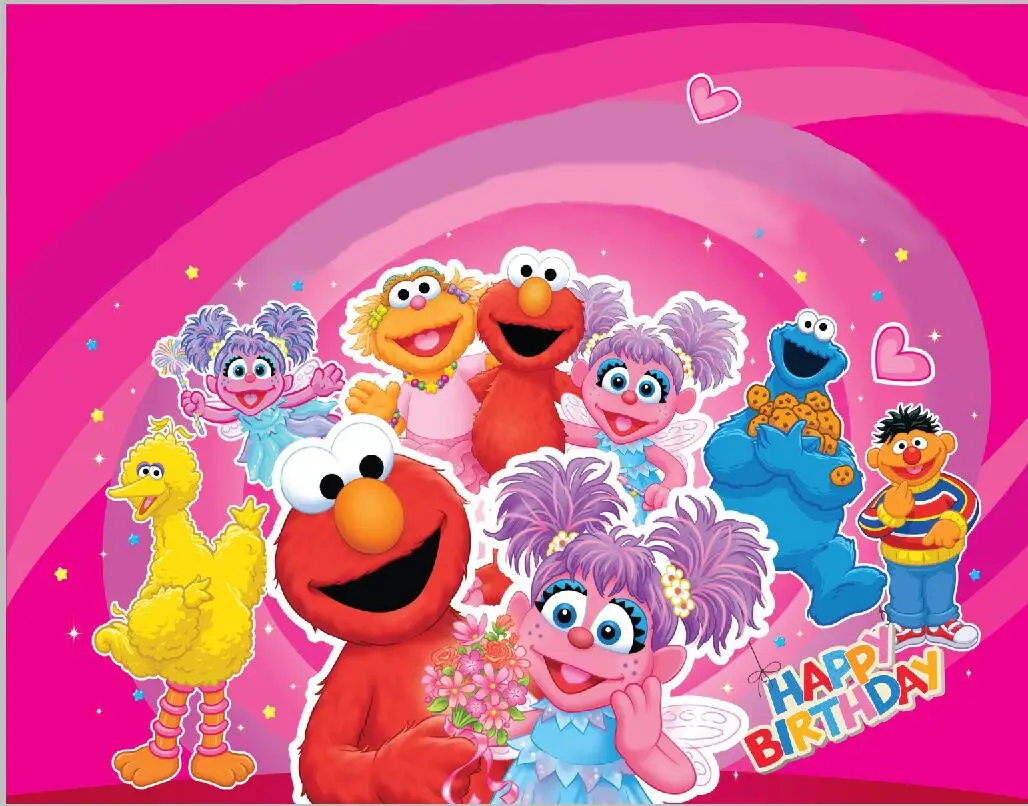 

7x5FT Sesame Street Pink Abby Elmo Party Happy Birthday Custom Photo Studio Backdrop Background Vinyl 220cm X 150cm