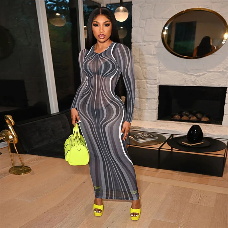 Casual Women Long Dress Striped Sheer Mesh Party Night Full Sleeve High Streetwear Bodycon Skinny Dress For Women Vestidos
Casual Women Long Dress Striped Sheer Mesh Party Night Full Sleeve High Streetwear Bodycon Skinny Dress For Women Vestidos