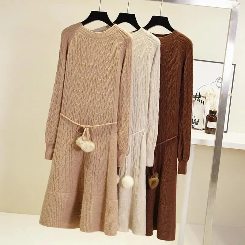 Women Knitted Long Sleeve Sweater Dress Korean Fashion Round Neck Casual Loose Jumper Pullover Young Ladies Midi Dresses
Women Knitted Long Sleeve Sweater Dress Korean Fashion Round Neck Casual Loose Jumper Pullover Young Ladies Midi Dresses