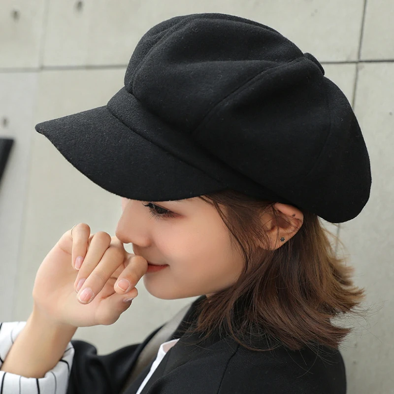 

Auutmn Winter Berets For Women Solid Plain Octagonal Newsboy Cap Men Ladies Casual Wool Hat Winter Beret Women Painter Cap