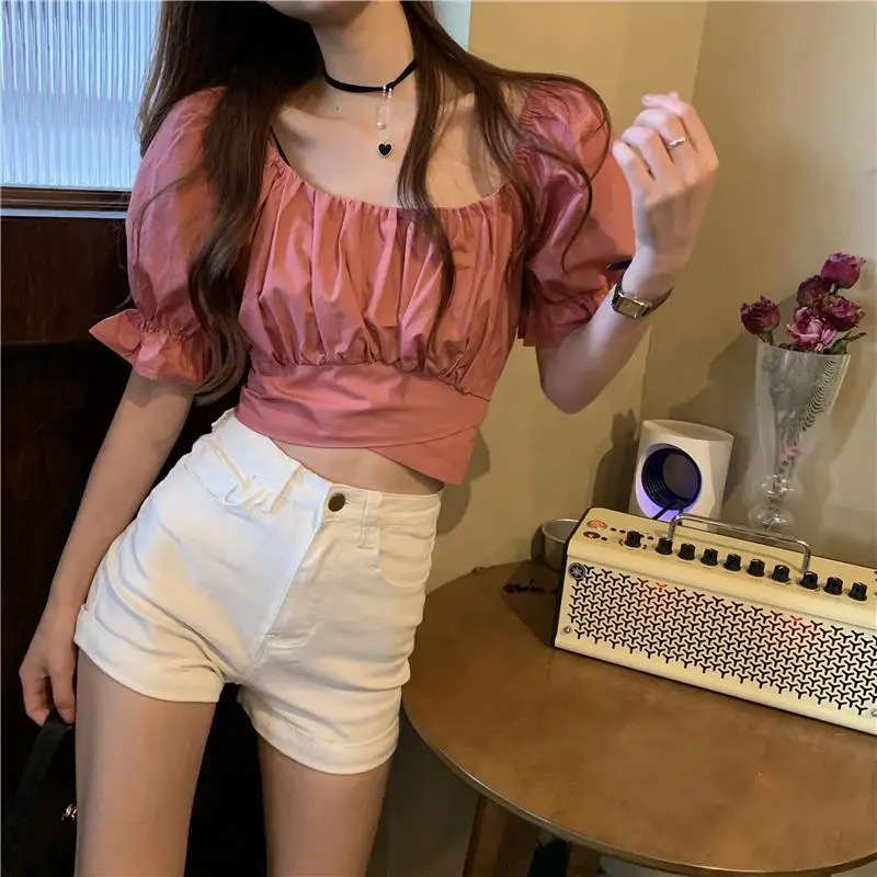 Blouses Women Solid Square Collar Lace Up Puff Sleeve Ruffles Pleated Sweet Girls Sexy Simple Crop Tops Korean Fashion Chic Ins
Blouses Women Solid Square Collar Lace Up Puff Sleeve Ruffles Pleated Sweet Girls Sexy Simple Crop Tops Korean Fashion Chic Ins
