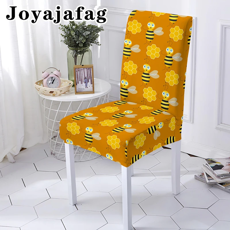 

Cartoon Sweet Bee Honey Elastic Chair Cover Stretch Dining Seat Covers Washable Universal Sizes For Banquet Living Room Kitchen