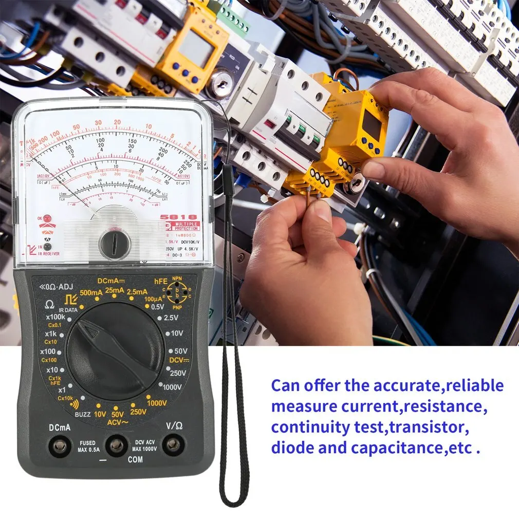 Mini Handheld Analog Multimeter AC Voltmeter Ammeter Resistance Continuity Capacitance Fuse & Diodes Tester
Mini Handheld Analog Multimeter AC Voltmeter Ammeter Resistance Continuity Capacitance Fuse & Diodes Tester
