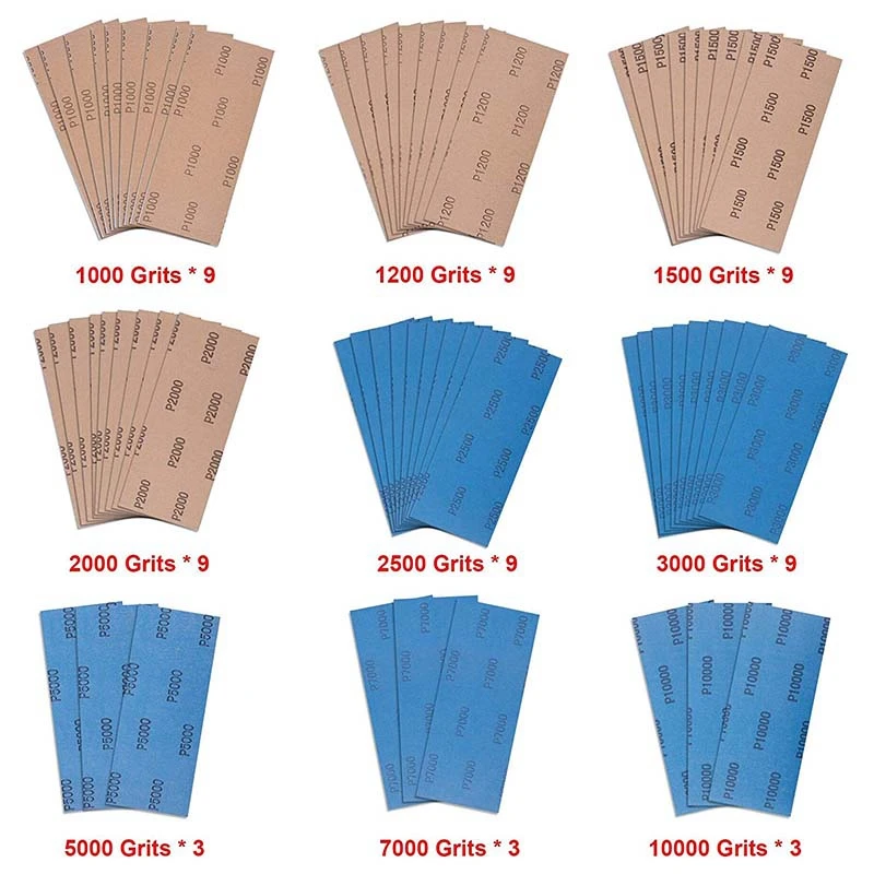 63 Pieces Wet and Dry Sandpaper 1000 -10000 High Grit Sanding Sheets Assortment 9 x 3.6 Inches Abrasive Paper 
63 Pieces Wet and Dry Sandpaper 1000 -10000 High Grit Sanding Sheets Assortment 9 x 3.6 Inches Abrasive Paper