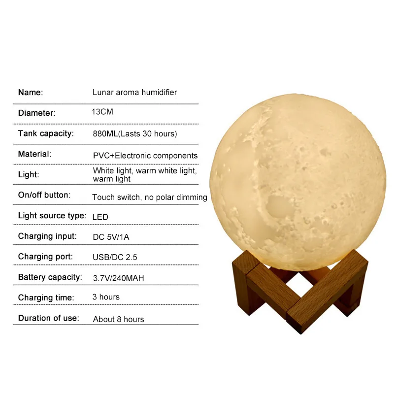 1PCs Air Humidifier 3D Moon Lamp light Diffuser Aroma Essential Oil USB Ultrasonic Humidificador Night Cool Mist Purifier 880ML
1PCs Air Humidifier 3D Moon Lamp light Diffuser Aroma Essential Oil USB Ultrasonic Humidificador Night Cool Mist Purifier 880ML