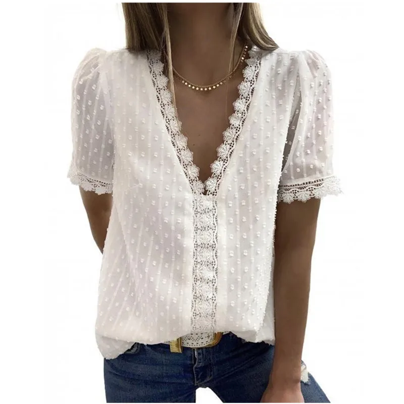 Women Lace Patchwork Fashion T-Shirts Short Sleeve V-Neck Casual Tops New Summer Popular Solid Color Shirts T-Shirt Pullovers
Women Lace Patchwork Fashion T-Shirts Short Sleeve V-Neck Casual Tops New Summer Popular Solid Color Shirts T-Shirt Pullovers