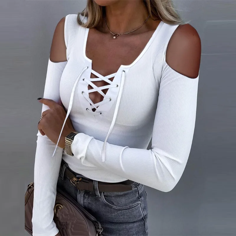 Fashion Long Sleeve Hollow Tie-Up Shirt Women Casual Solid V-Neck All-match Top Pullover Spring New Sexy Off Shoulder Chic
Fashion Long Sleeve Hollow Tie-Up Shirt Women Casual Solid V-Neck All-match Top Pullover Spring New Sexy Off Shoulder Chic