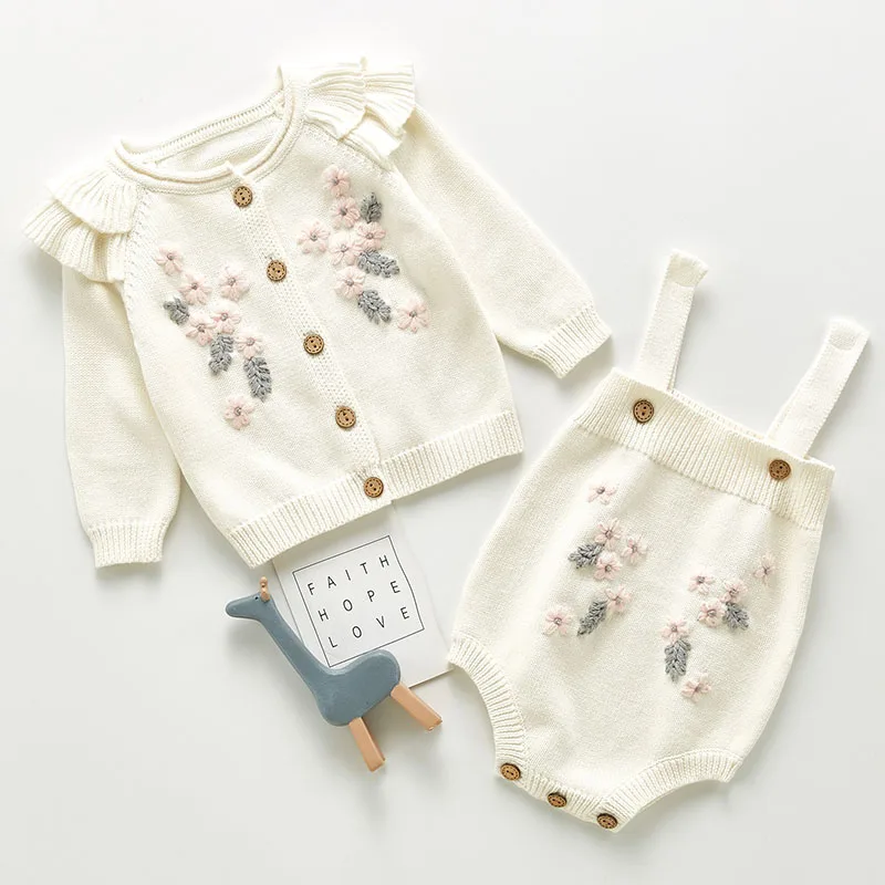 New Spring Autumn Infant Baby Girls Knit Long Sleeve Flower Coat + Braces Rompers Clothing Sets Kids Girl Suit Clothes 0-3Yrs
New Spring Autumn Infant Baby Girls Knit Long Sleeve Flower Coat + Braces Rompers Clothing Sets Kids Girl Suit Clothes 0-3Yrs
