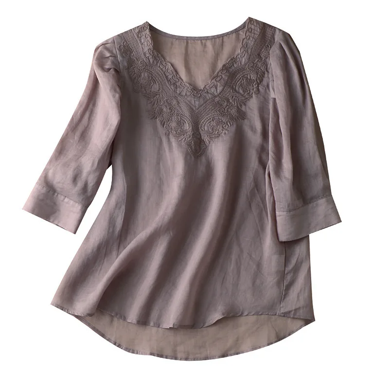SHUCHAN Indie Folk Embroidery Womens Blouses V-Neck Thin 100% Ramie Three Quarter Sleeve Blusas Mujer Shirt and Top
SHUCHAN Indie Folk Embroidery Womens Blouses V-Neck Thin 100% Ramie Three Quarter Sleeve Blusas Mujer Shirt and Top