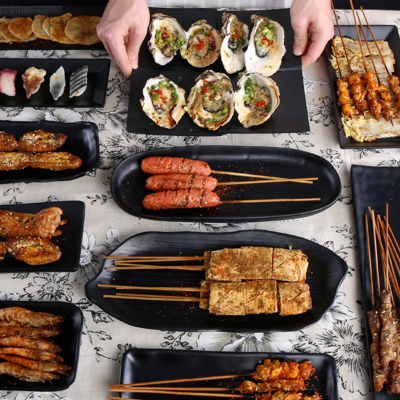 Black Melamine Barbecue Tableware Special Plate Skewers Plate Creative Plate Commercial Plate Restaurant Plate
Black Melamine Barbecue Tableware Special Plate Skewers Plate Creative Plate Commercial Plate Restaurant Plate