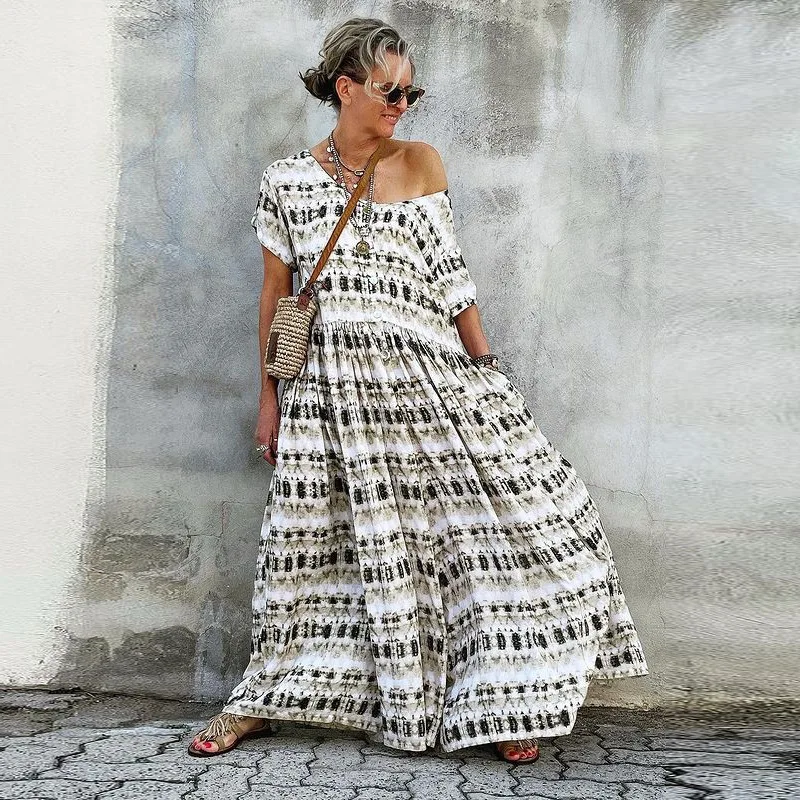 Women Casual Long Dress O Neck Short Sleeve Big Hem Loose Waist Daily Travel Trip Style Vestidos Female Feminino Summer 2021 New
Women Casual Long Dress O Neck Short Sleeve Big Hem Loose Waist Daily Travel Trip Style Vestidos Female Feminino Summer 2021 New