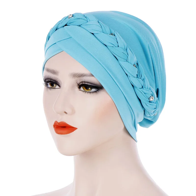Indian Toque Muslim Braided Milk silk Women Turban Hijab Fashion RhinestoneIslamic Ladies Stretch Head Wrap Head Scarf 9Colors
Indian Toque Muslim Braided Milk silk Women Turban Hijab Fashion RhinestoneIslamic Ladies Stretch Head Wrap Head Scarf 9Colors