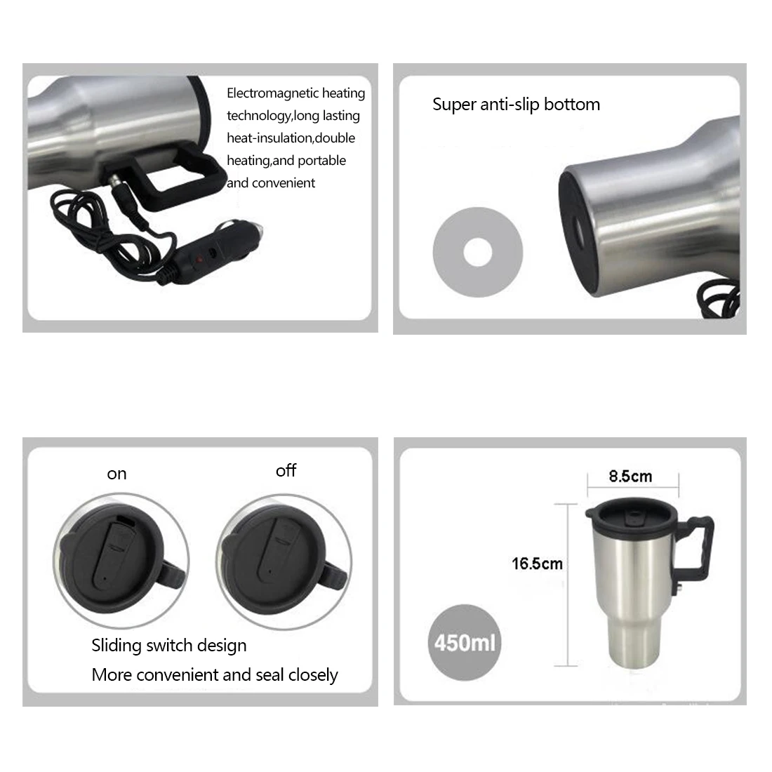 450ml 12V Stainless Steel Vehicle Heating Cup Car Kettle Camping Travel Kettle Electric Heating Coffee Milk Water Thermal Mug
450ml 12V Stainless Steel Vehicle Heating Cup Car Kettle Camping Travel Kettle Electric Heating Coffee Milk Water Thermal Mug