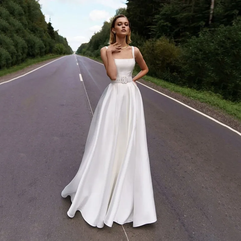 Elegant Stain Wedding Dress 2021 White For Female Simple Strapless Spaghetti Strap Backless Design Robe De Mariée Custom Made
Elegant Stain Wedding Dress 2021 White For Female Simple Strapless Spaghetti Strap Backless Design Robe De Mariée Custom Made