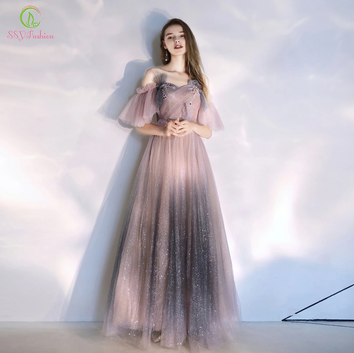 Женское вечернее платье SSYFashion, розовое платье с градиентом, пышными рукавами, кружевной аппликацией и бисером, Длинные вечерние платья
Женское вечернее платье SSYFashion, розовое платье с градиентом, пышными рукавами, кружевной аппликацией и бисером, Длинные вечерние платья