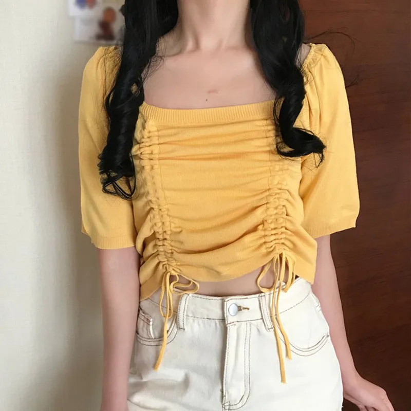 Summer Knitted T Shirts Women Square Collar Casual Slim Girls Tees Shirts Short Sleeve Female Tops
Summer Knitted T Shirts Women Square Collar Casual Slim Girls Tees Shirts Short Sleeve Female Tops