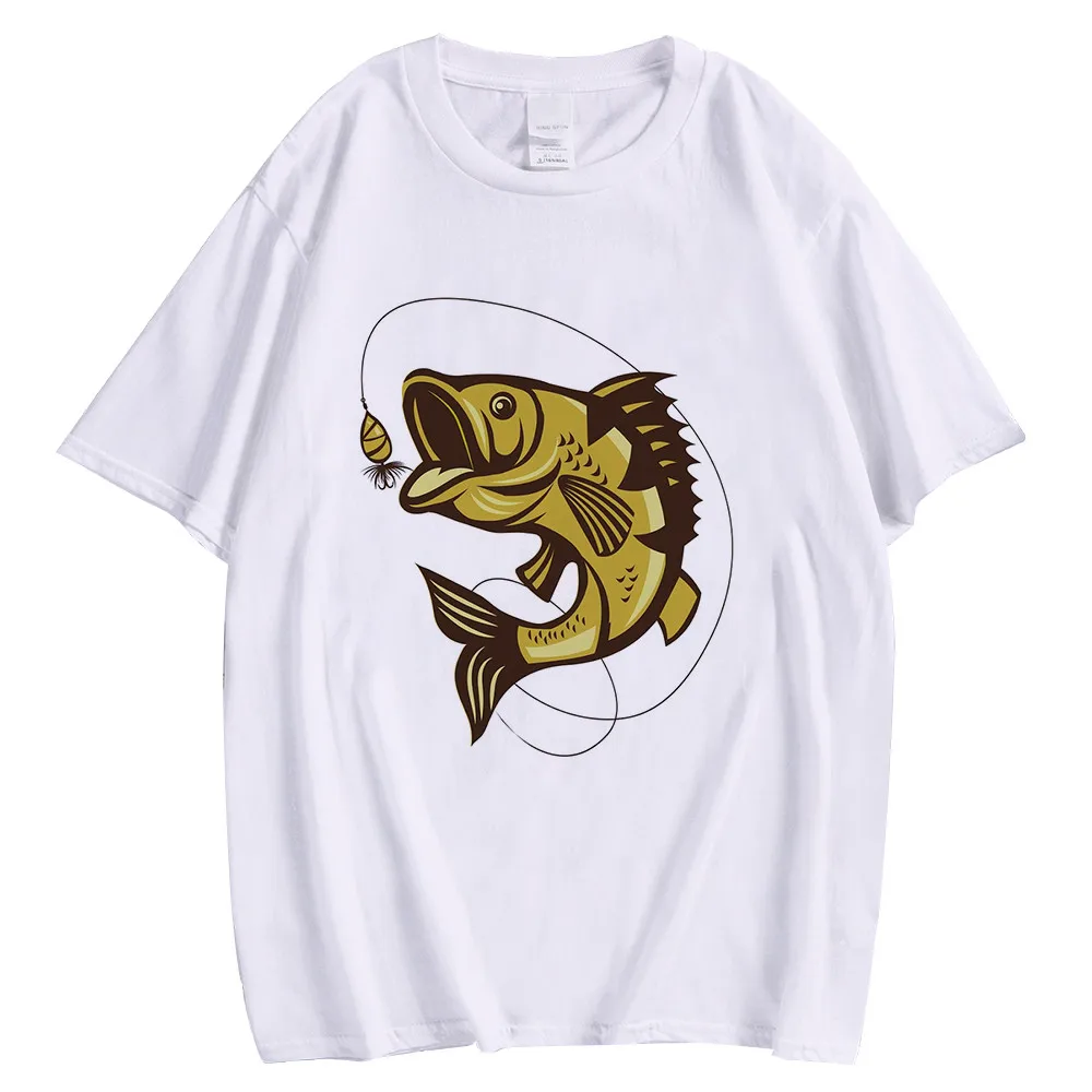 

CLOOCL Carp Fishing Cotton T-shirts 3D Graphics Fish Pullovers Tops Unisex White 100% Cotton T-shirt Harajuku Streetwear XS-7XL