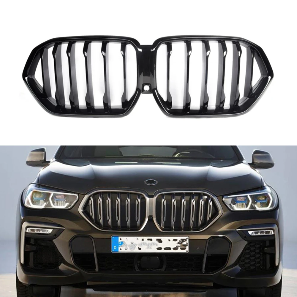 

Передняя решетка для радиатора BMW X6 G06 2020, Черный Сменный автомобильный верхний бампер, фоторешетка, Однолинейный комплект для тела