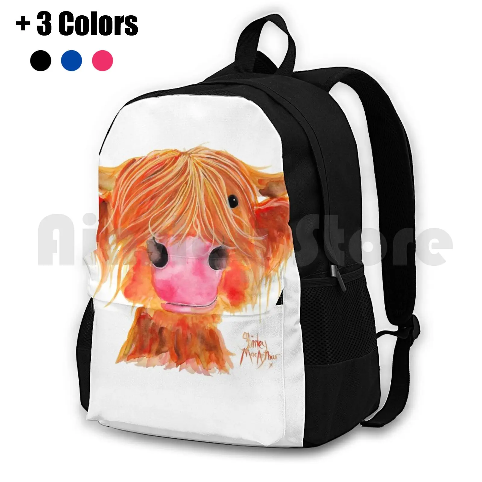 

Highland Cow ' Orange ' By Shirley Macarthur Outdoor Hiking Backpack Riding Climbing Sports Bag Country Animal Snort Oink Nosey