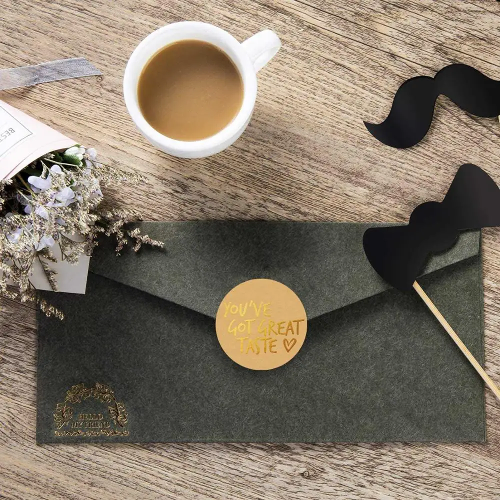 1.5 inch Kraft Paper Seals Labels Gold Foil Sticker 500pcs/roll You've Got Great Taste for Thank You Cards Envelop Gift Boxes
1.5 inch Kraft Paper Seals Labels Gold Foil Sticker 500pcs/roll You've Got Great Taste for Thank You Cards Envelop Gift Boxes