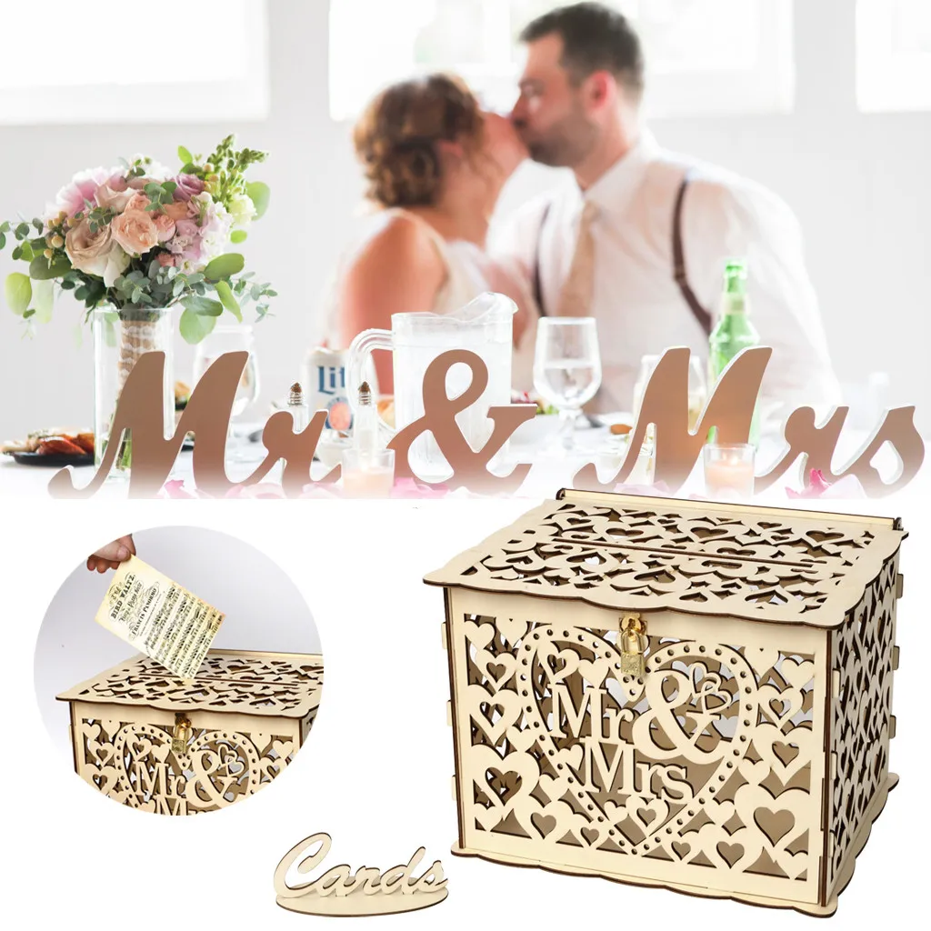 Wooden wedding supplies business card box Wedding Card Box with Lock DIY Money Wooden Gift Boxes For Birthday Party 
Wooden wedding supplies business card box Wedding Card Box with Lock DIY Money Wooden Gift Boxes For Birthday Party