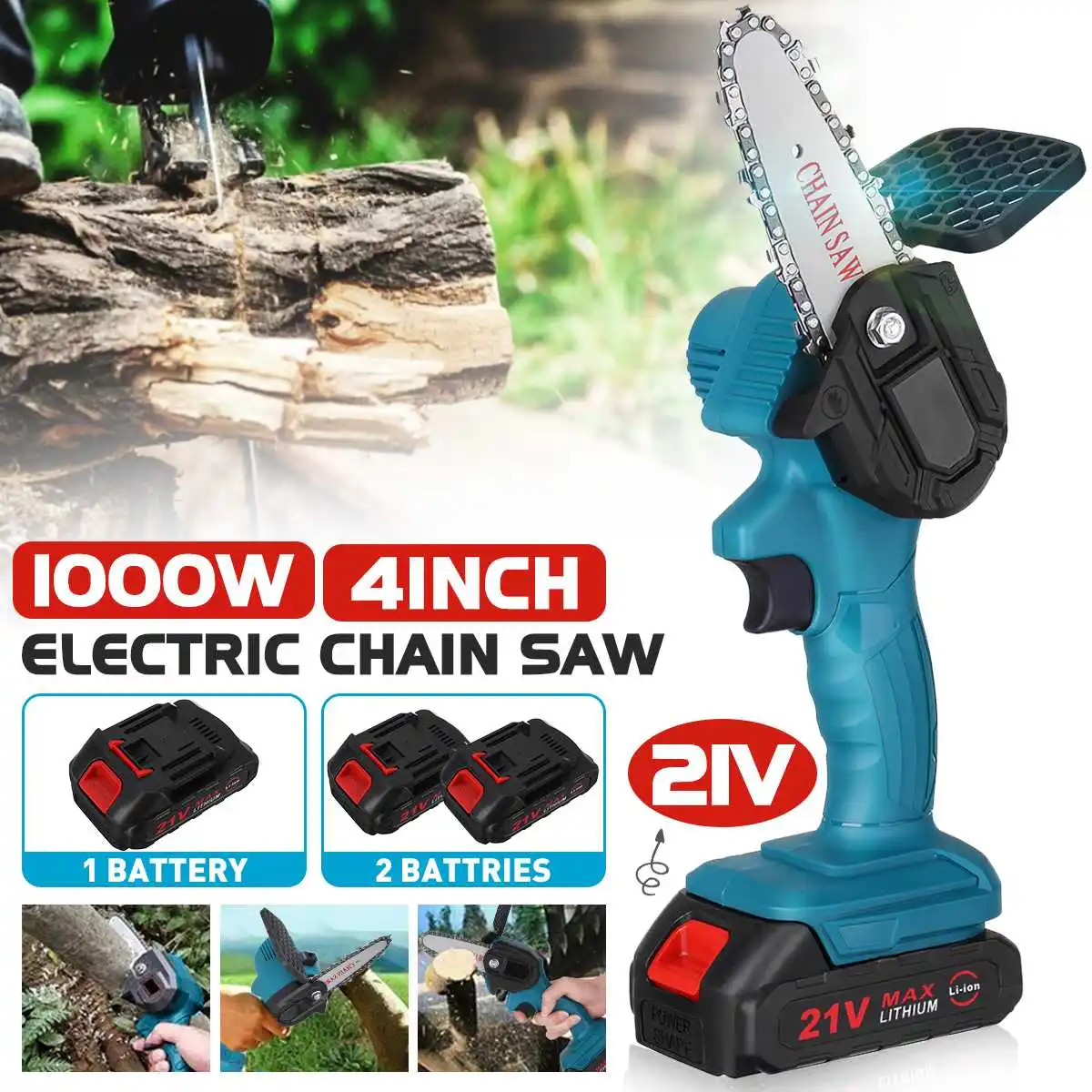 1000W 4 Inch Mini Electric Saw Chainsaw With 2 Battery For Woodworking Garden Tools Rechargeable Electric Chain Saws Wood Cutter
1000W 4 Inch Mini Electric Saw Chainsaw With 2 Battery For Woodworking Garden Tools Rechargeable Electric Chain Saws Wood Cutter