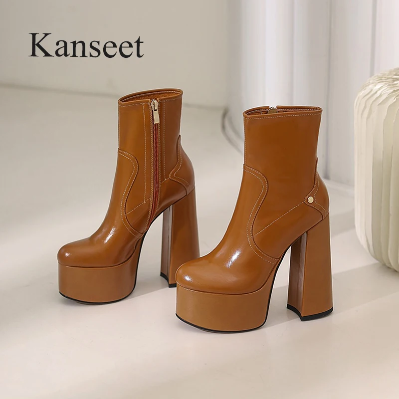 Kanseet Super High Heel Short Boots Autumn Winter New Round Toe Genuine Leather Party Zipper Platform Women Ankle Boots Size 40
Kanseet Super High Heel Short Boots Autumn Winter New Round Toe Genuine Leather Party Zipper Platform Women Ankle Boots Size 40