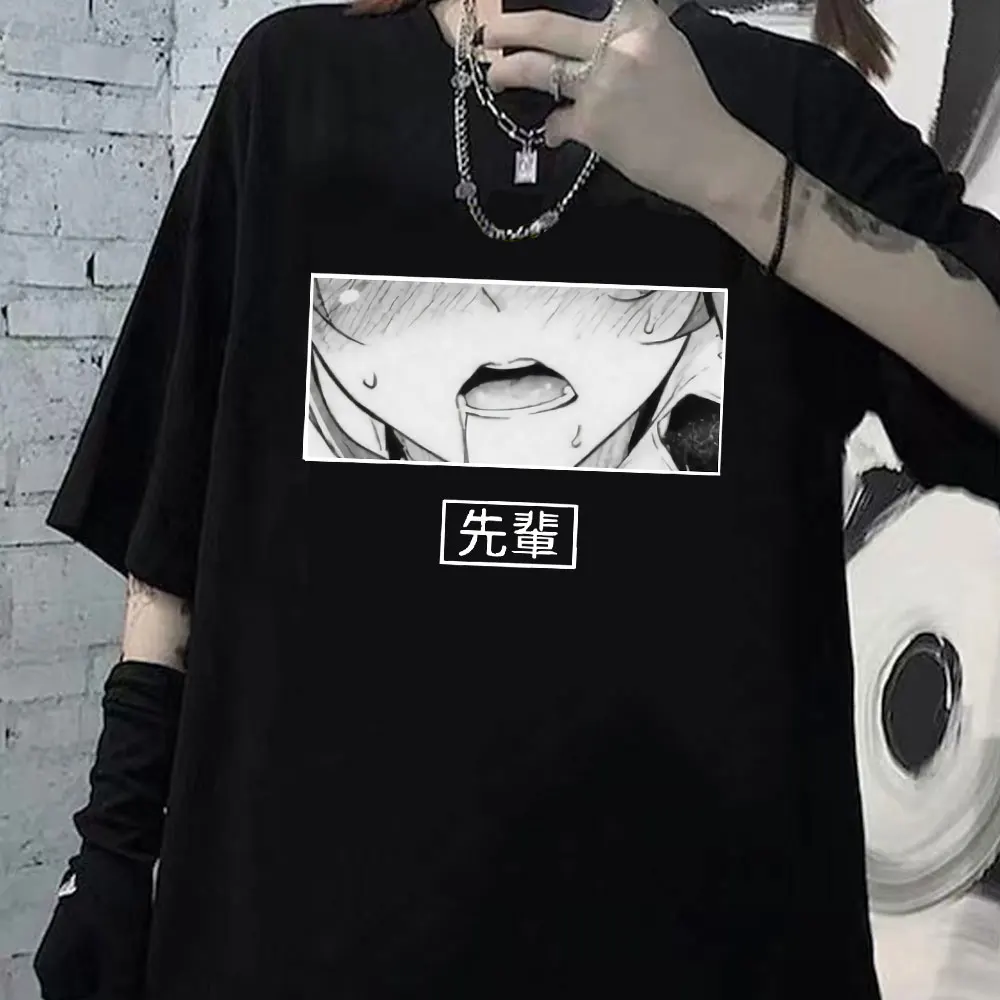 Сексуальная мужская футболка Hentai Waifu Lewd Senpai Love Ahegao Otaku Vaporwave черная с принтом в