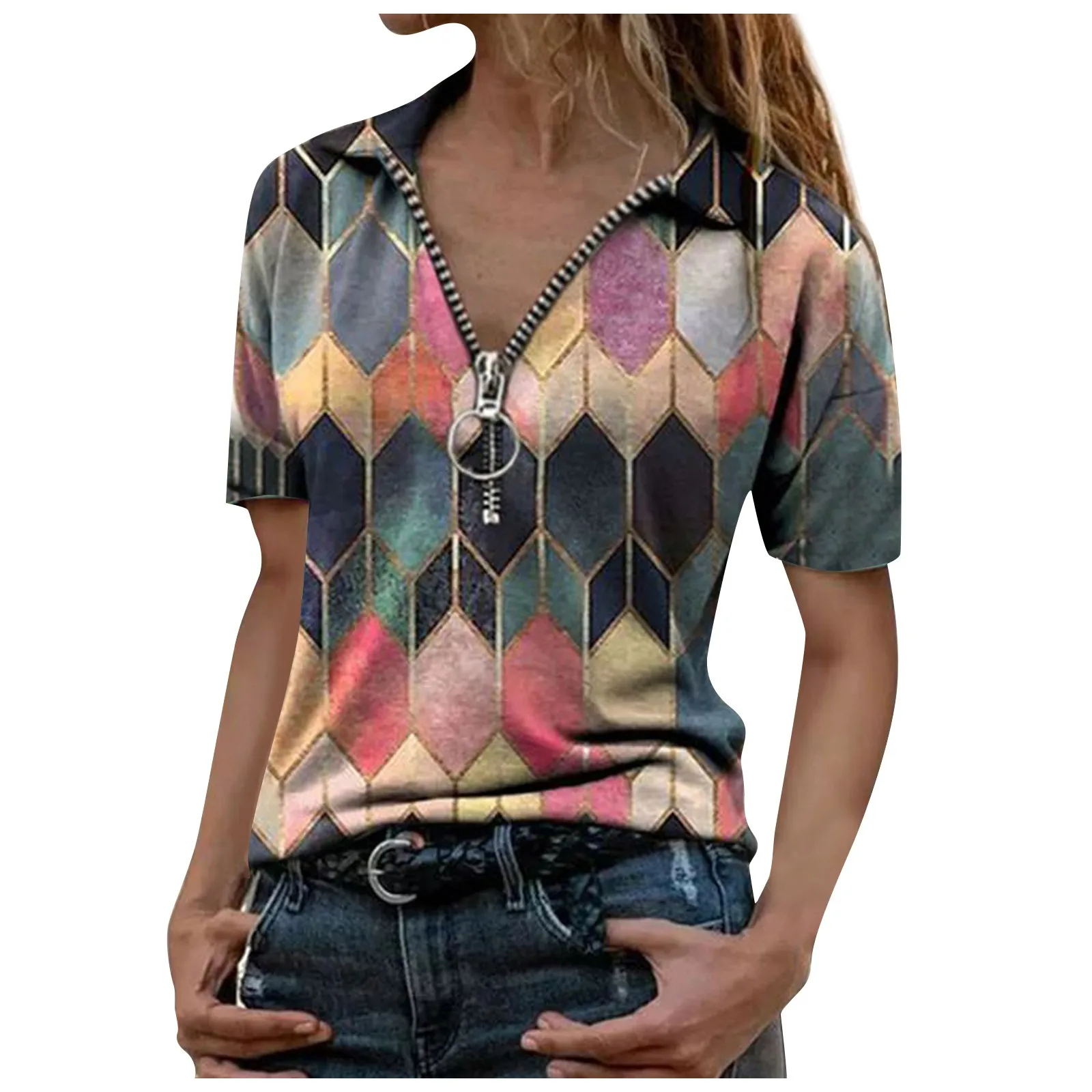 Fashion Women's Summer Printed Short Sleeve Zipper Lapel Collar Blouse Tops Women's Clothing Женская Одежда #01
Fashion Women's Summer Printed Short Sleeve Zipper Lapel Collar Blouse Tops Women's Clothing Женская Одежда #01