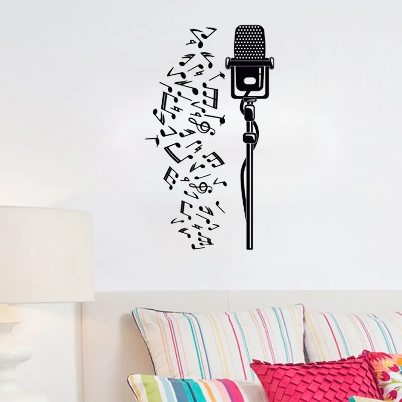 Creative Musical Notes Microphone Wall Stickers Home Decor Art Vinyl Removable DIY Room Decoration Murals Poster | Дом и сад