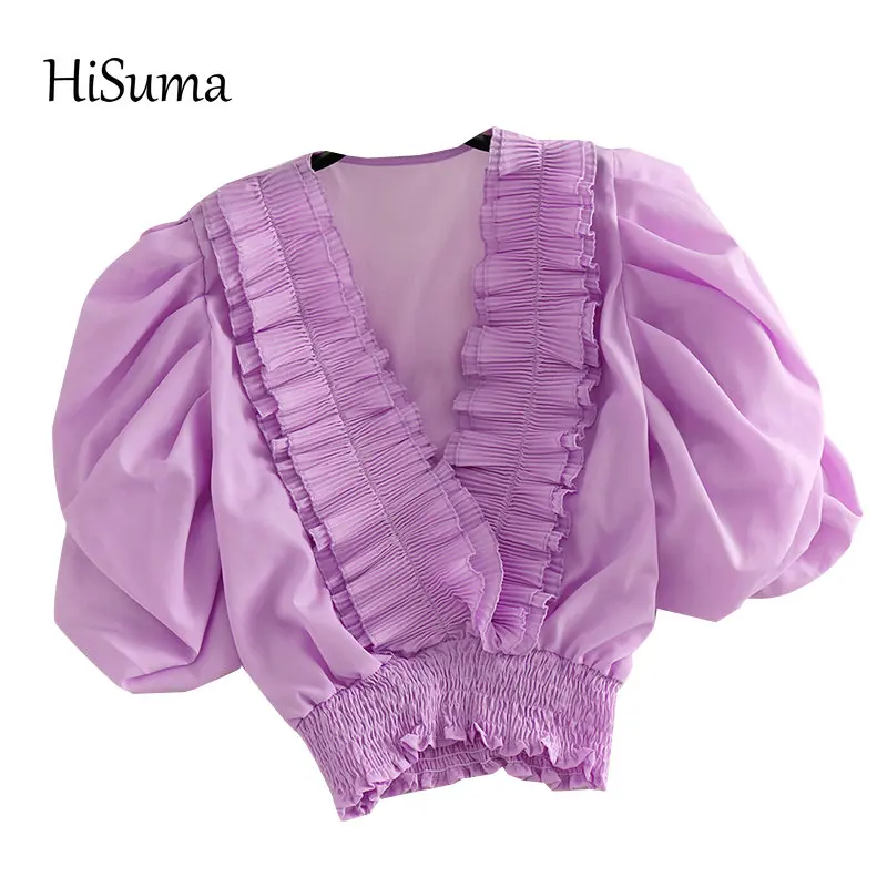 HISUMA 2020 summer new female chic deep V neck puff sleeve ruffles chiffon shirts women's v collar elegant blouses fairy shirt
HISUMA 2020 summer new female chic deep V neck puff sleeve ruffles chiffon shirts women's v collar elegant blouses fairy shirt