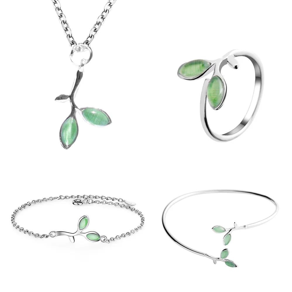 Korean Simple Leaf Opal Open Bracelet Leaf Green Natural Wind Bracelet Necklace Ring Women's Set
Korean Simple Leaf Opal Open Bracelet Leaf Green Natural Wind Bracelet Necklace Ring Women's Set