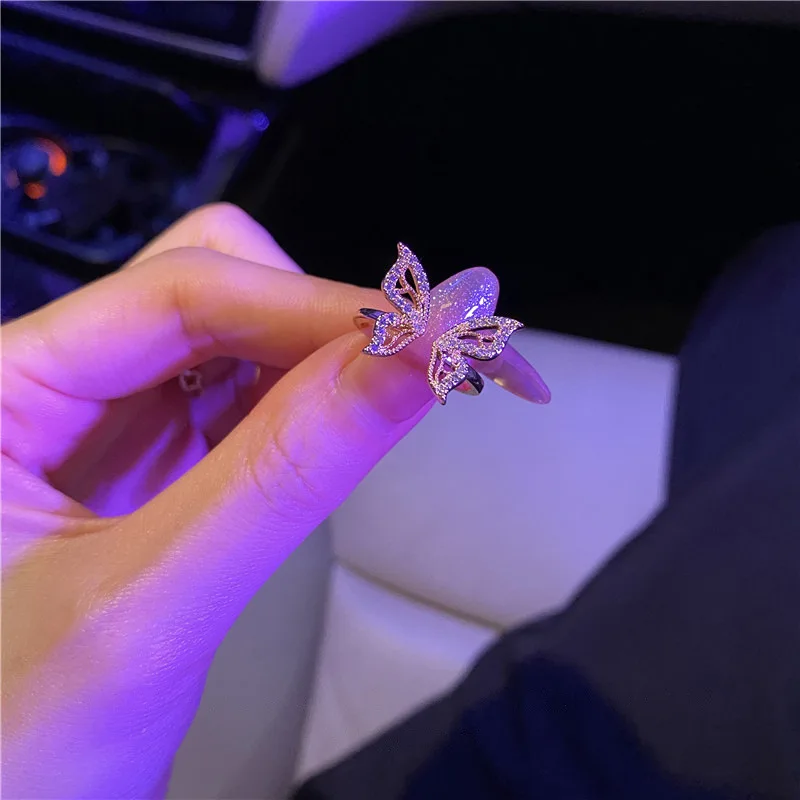 Simple and fashionable butterfly micro-inlaid zircon open ring ins index finger ring for female birthday gift wholesale 
Simple and fashionable butterfly micro-inlaid zircon open ring ins index finger ring for female birthday gift wholesale