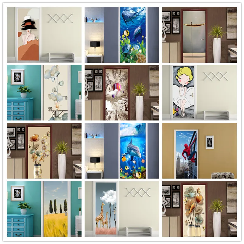 

Самоклеящаяся художественная наклейка на дверь, домашний декор, крышка двери, настенная наклейка, фотообои, постер