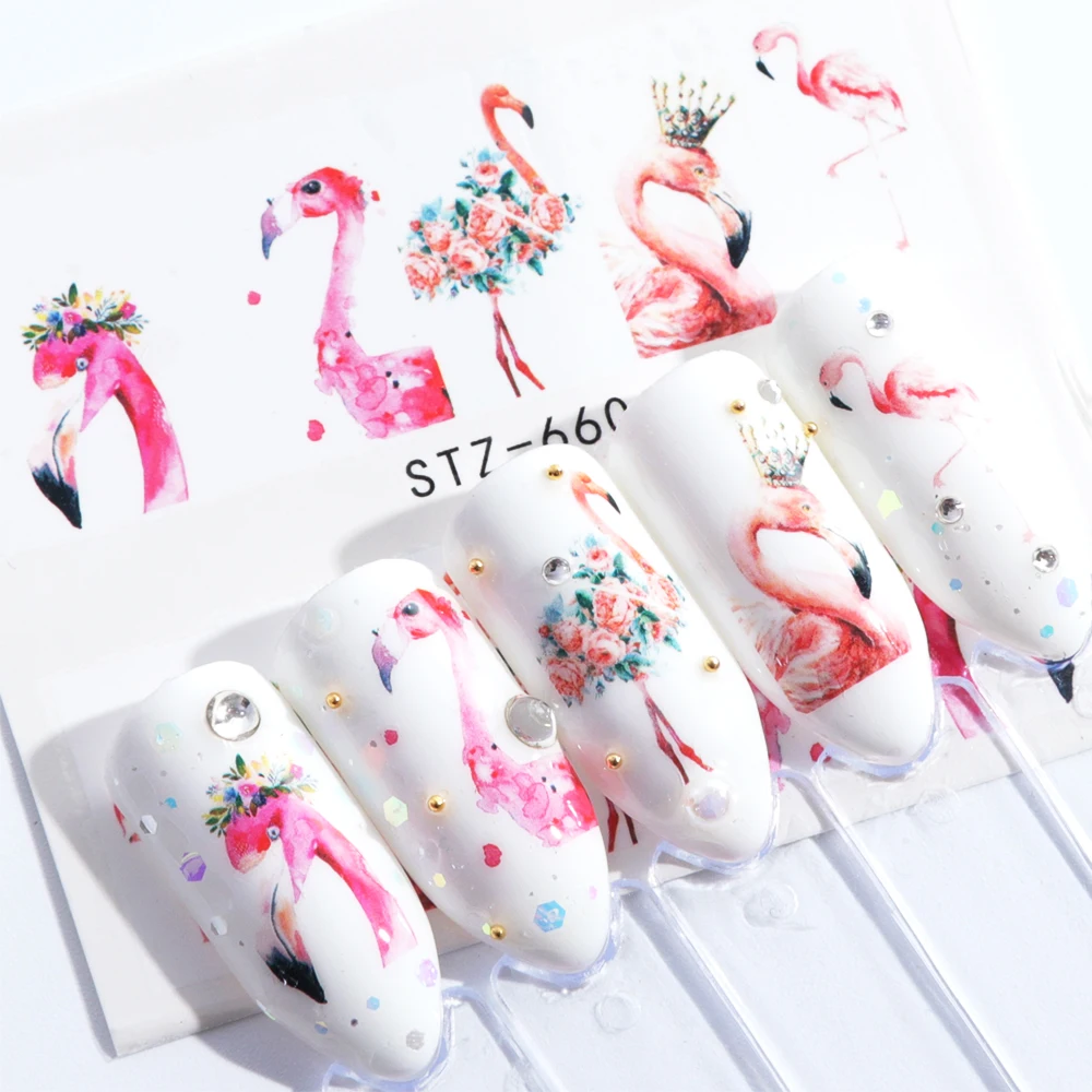 Фото 1 шт. Фламинго наклейки для ногтей водные милые животные кролик - купить