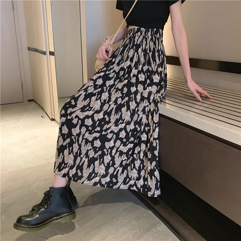 

Limiguyue Корейская женская юбка макси с леопардовым принтом модная плиссированная юбка летняя одежда с эластичной резинкой на талии, эстетиче...