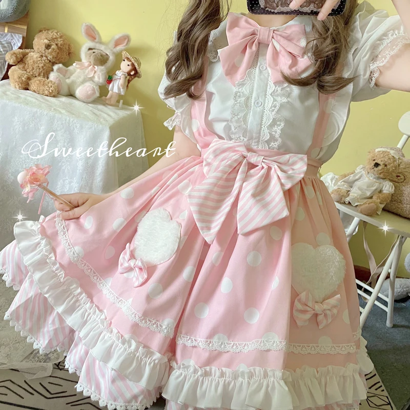 Summer Jk Lolita Skirt Japanese Baby Doll Spaghetti Strap Cute Bow Dots Ruffle Skirt For Women Fashion Pink Kawaii New Clothing
Summer Jk Lolita Skirt Japanese Baby Doll Spaghetti Strap Cute Bow Dots Ruffle Skirt For Women Fashion Pink Kawaii New Clothing