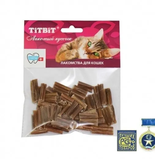 TiTBiT Кишки говяжьи мини мягкая упаковка для кошек 30 г.|Кошачьи лакомства и