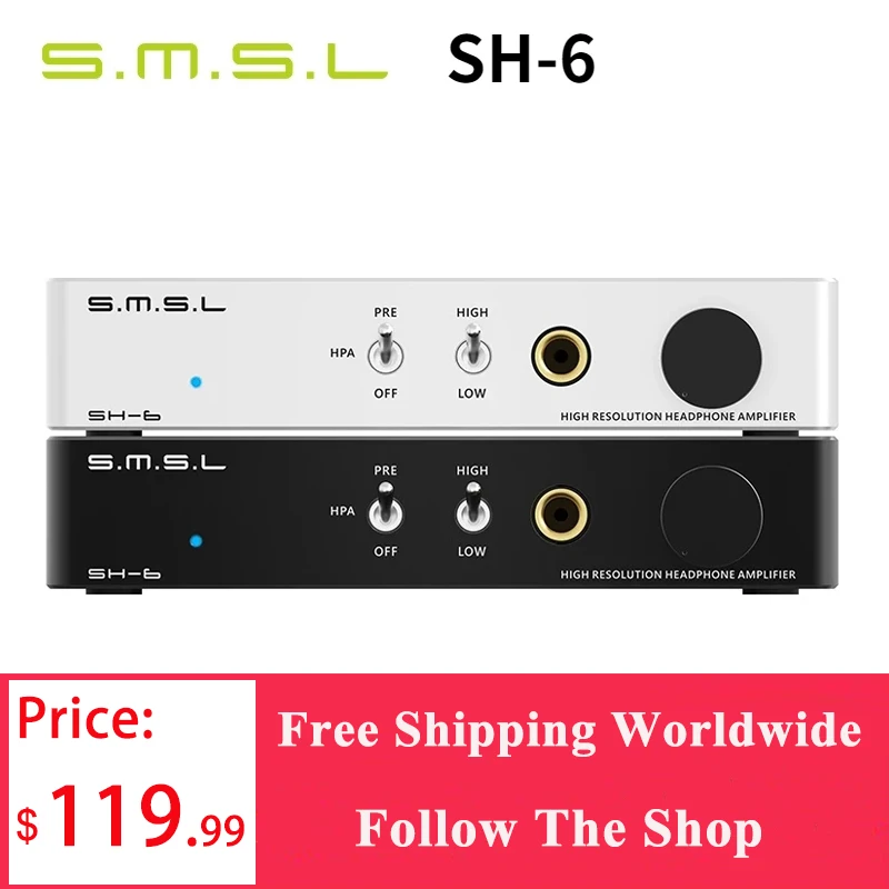

SMSL SH-6 усилитель для наушников, 2 шага, настройки усиления, настольный мини-усилитель для наушников