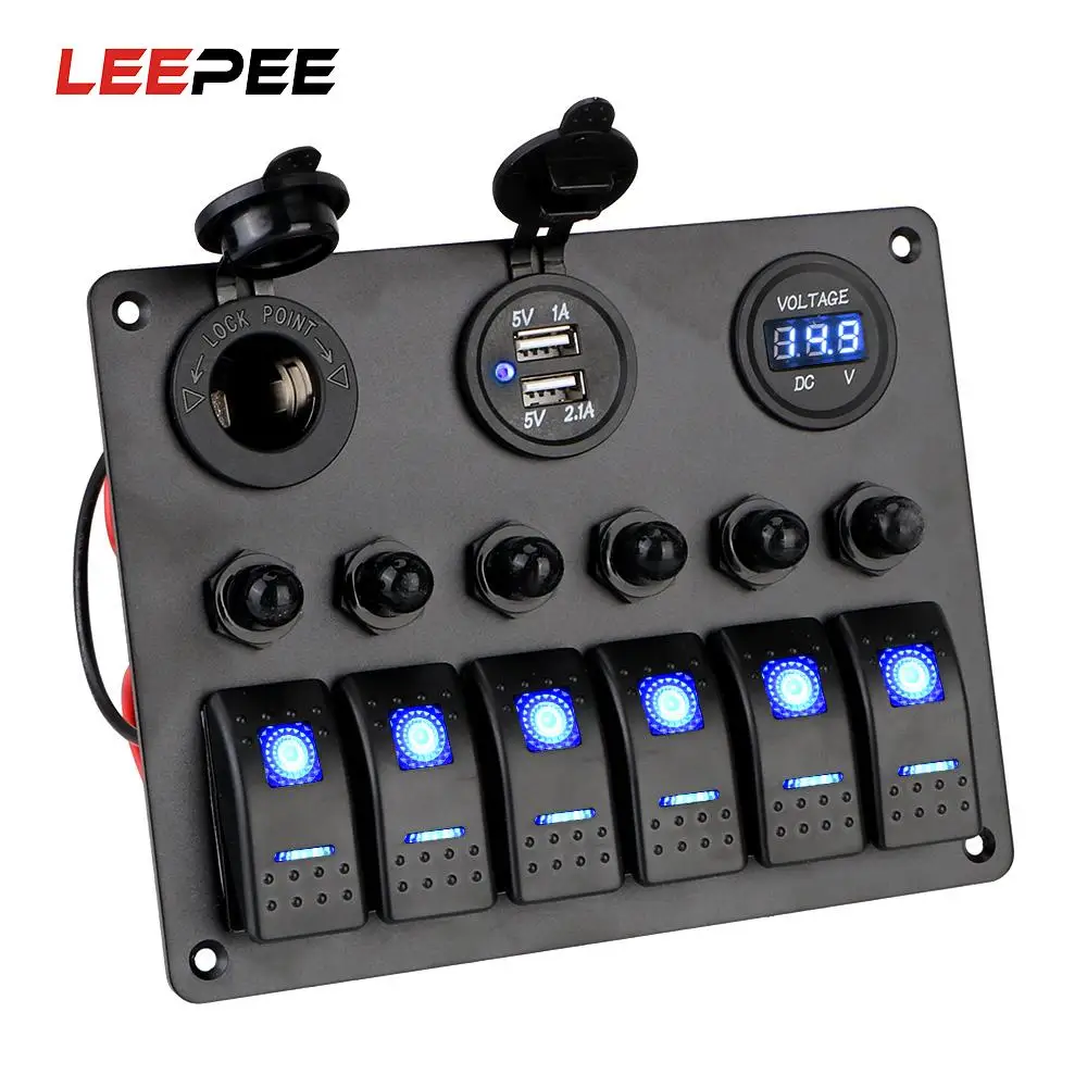6 Gang Rocker Switch Panel Dual USB Ports Aluminum Panel Digital Voltmeter Car Circuit LED Breaker DC 12V/24V
6 Gang Rocker Switch Panel Dual USB Ports Aluminum Panel Digital Voltmeter Car Circuit LED Breaker DC 12V/24V