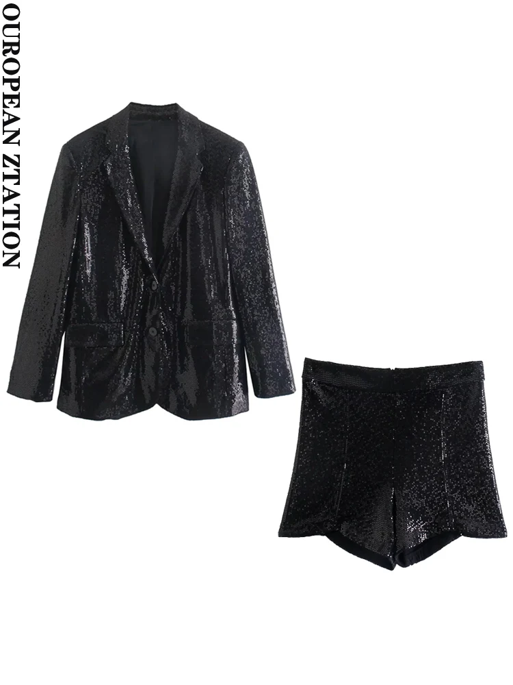 Women 2021 fashion sequined long sleeve pockets blazers coat chic tops high-waist sequin bermuda shorts
Women 2021 fashion sequined long sleeve pockets blazers coat chic tops high-waist sequin bermuda shorts