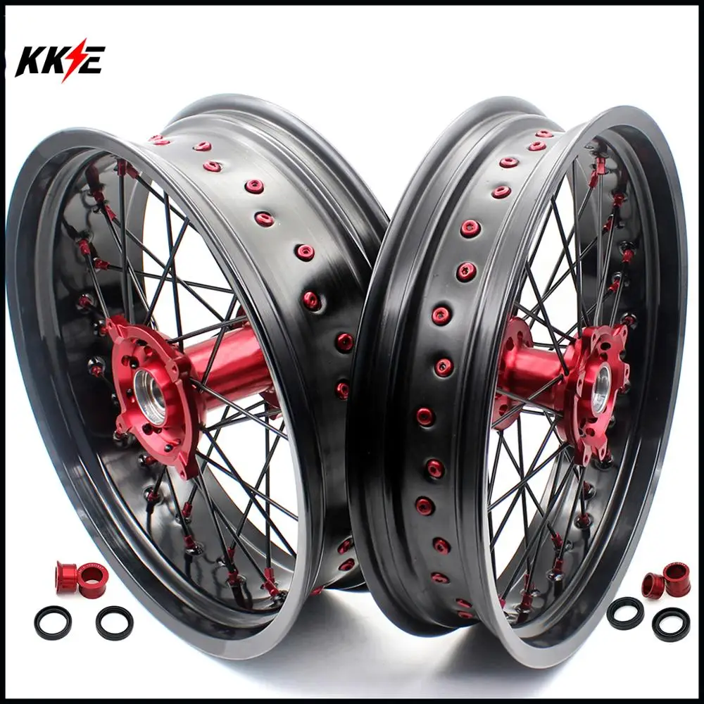 KKE 3 5/5 0 Комплект Колесных ободов Supermoto Motard для HONDA CRF250R 2004 2013 CRF450R 2002 2012 Красные