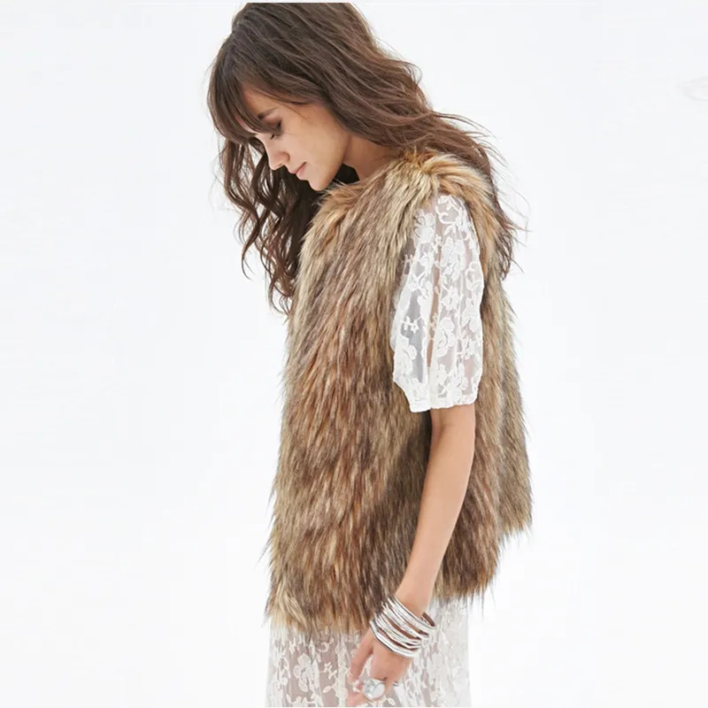 Elegant Faux Fur Vest Coat Women 2019 Autumn Winter sleeveless Warm Raccoon Dog Female Overcoat Casual Imitation fur coat | Женская